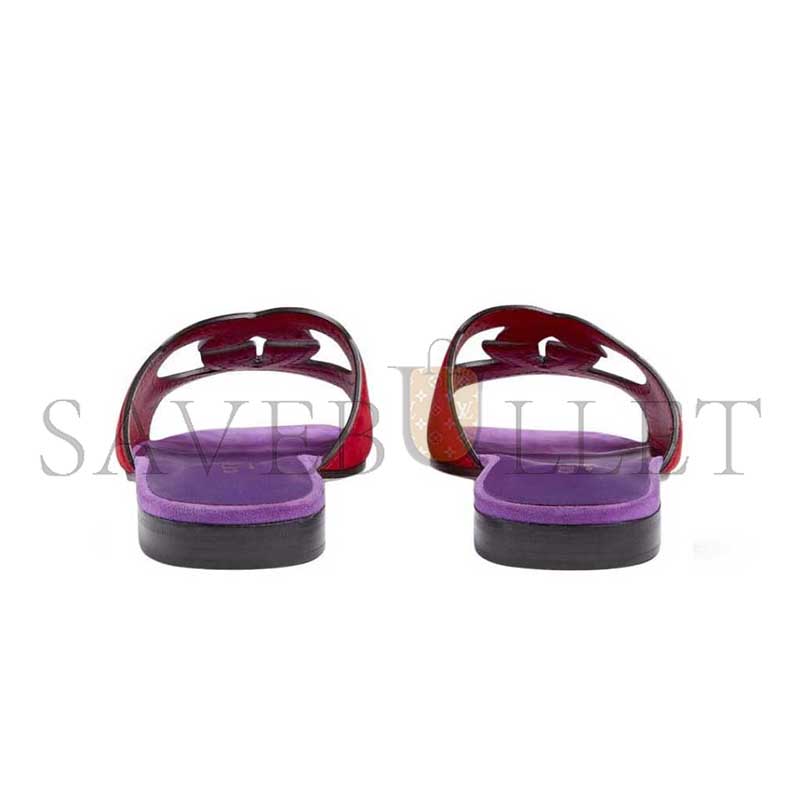 GUCCI INTERLOCKING G CUT SLIDE SANDAL RED PURPLE SUEDE 694451